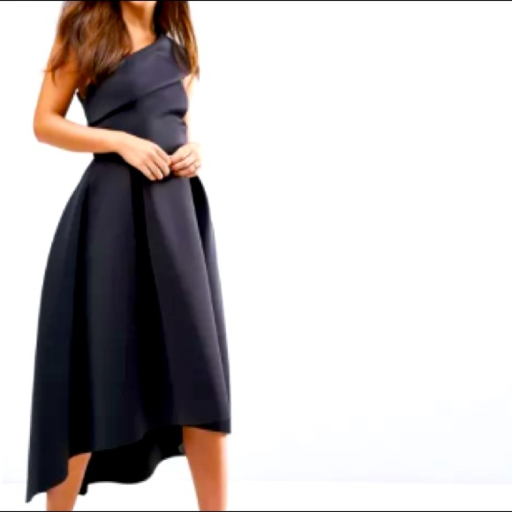 Scuba dip back midi high low dress